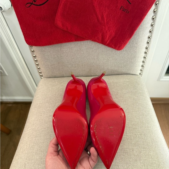 Christian Louboutin Hot Pink/Fuchsia Patent Leather Pointed-Toe Pumps - Picture 9 of 11